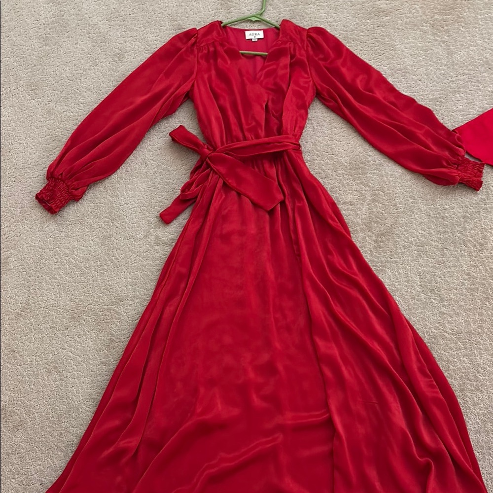 Aura Vibrant Red Long Sleeve Dress